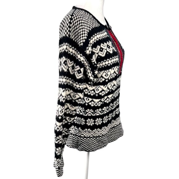 Susan Bristol Vintage Wool Sweater Fair Isle Nordic Black White Small - Picture 6 of 10